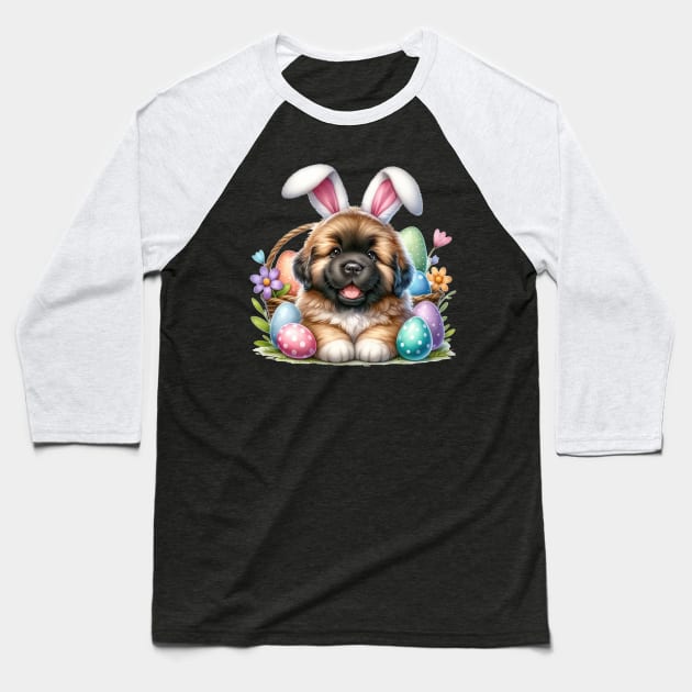 Puppy Newfoundland Bunny Ears Easter Eggs Happy Easter Day Baseball T-Shirt by SuperMama1650